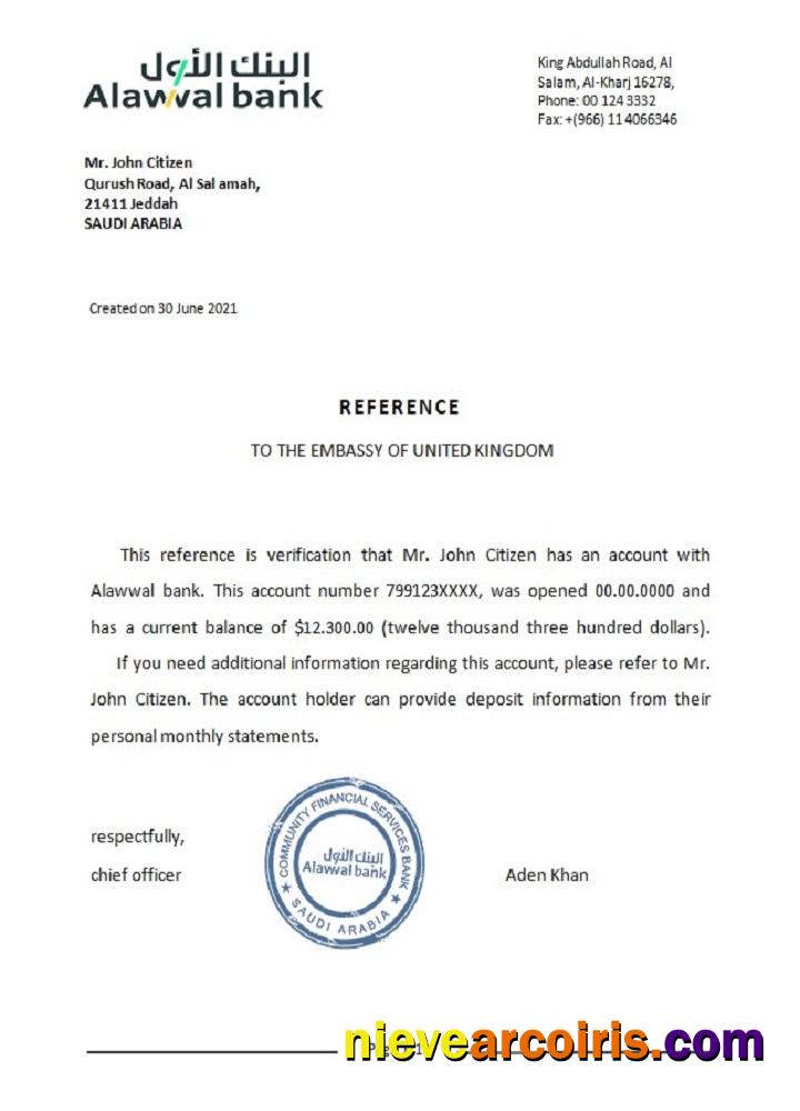 Saudi Arabia Alawwal bank reference